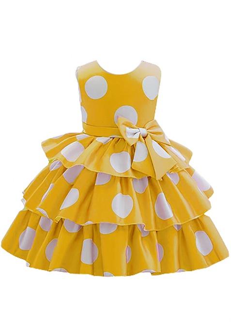 Yellow Printed Cotton Dress For Girls