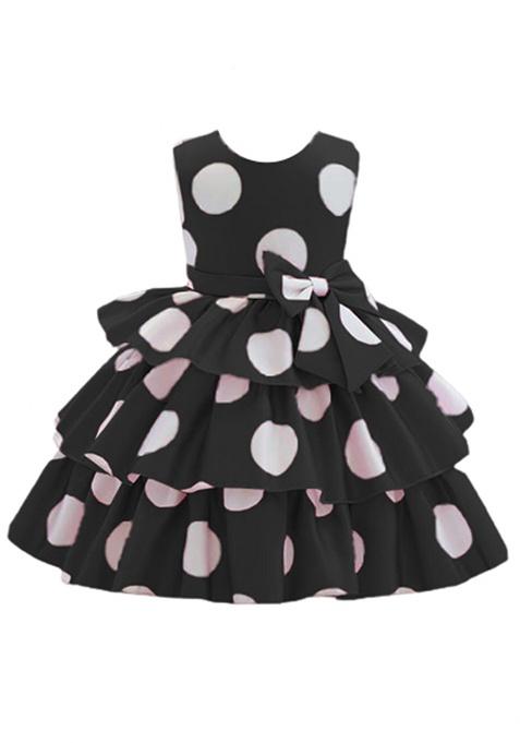 Black Printed Cotton Dress For Girls