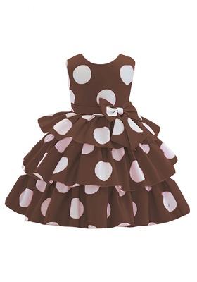 Brown Printed Cotton Dress For Girls