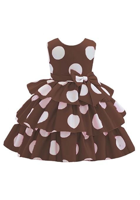 Brown Printed Cotton Dress For Girls