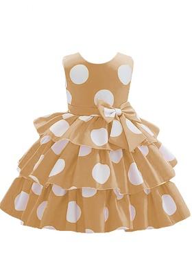 Light Brown Printed Cotton Dress For Girls