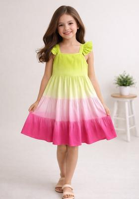 Fuchsia Tie And Dye Rayon Casual Dress For Girl