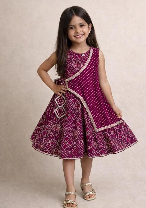 Purple Printed Cotton Ethnic Dress For Girl