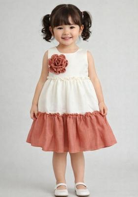 Rust Orange Solid Polyester Casual Dress For Girls