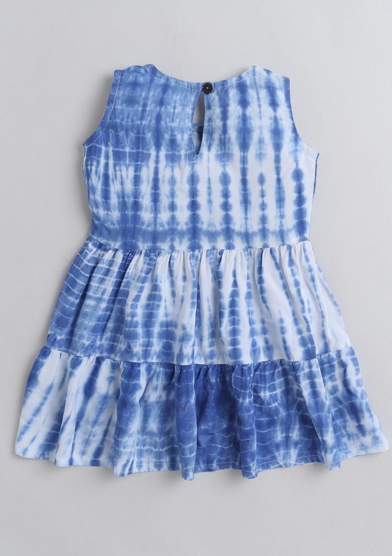 Blue Tie And Dye Rayon Casual Dress For Girls - Indya