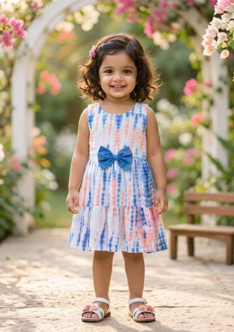 Peach Tie And Dye Rayon Casual Dress For Girls - Indya