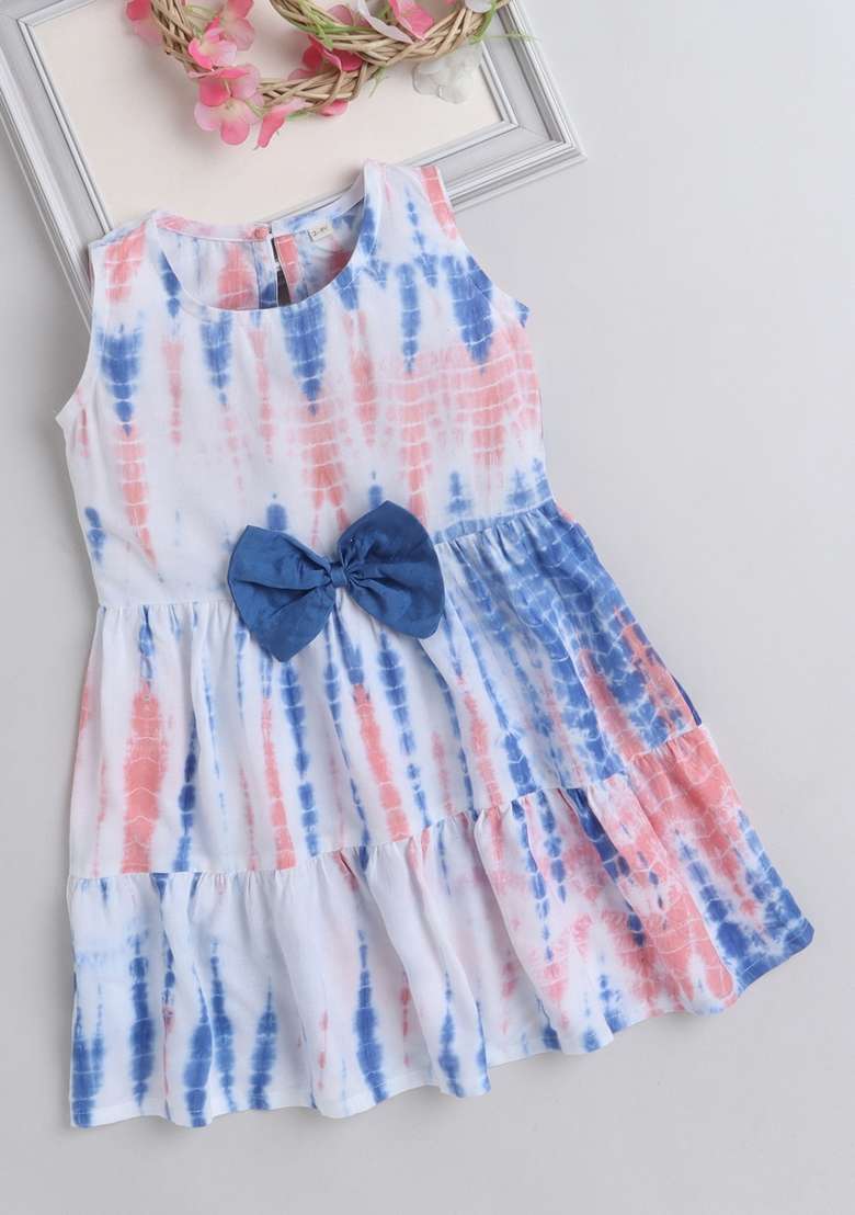 Peach Tie And Dye Rayon Casual Dress For Girls - Indya