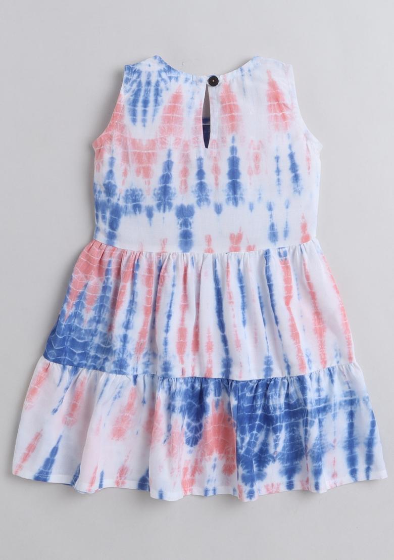 Peach Tie And Dye Rayon Casual Dress For Girls - Indya