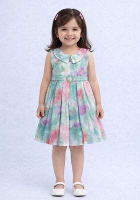 Multicolor Tie And Dye Polyester Casual Dress For Girls