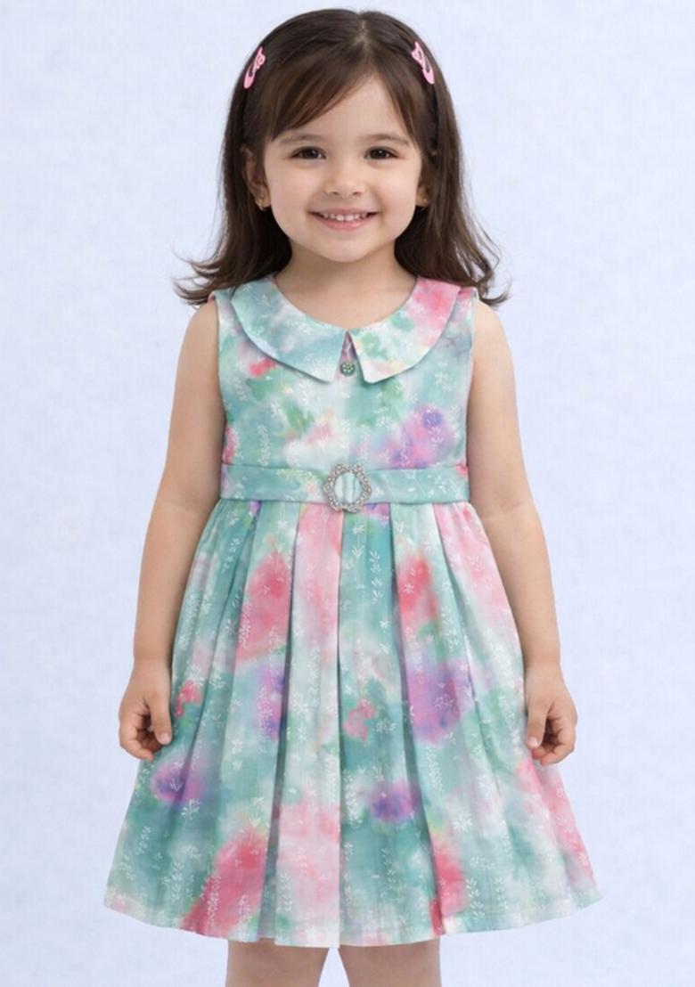 Multicolor Tie And Dye Polyester Casual Dress For Girls - Indya