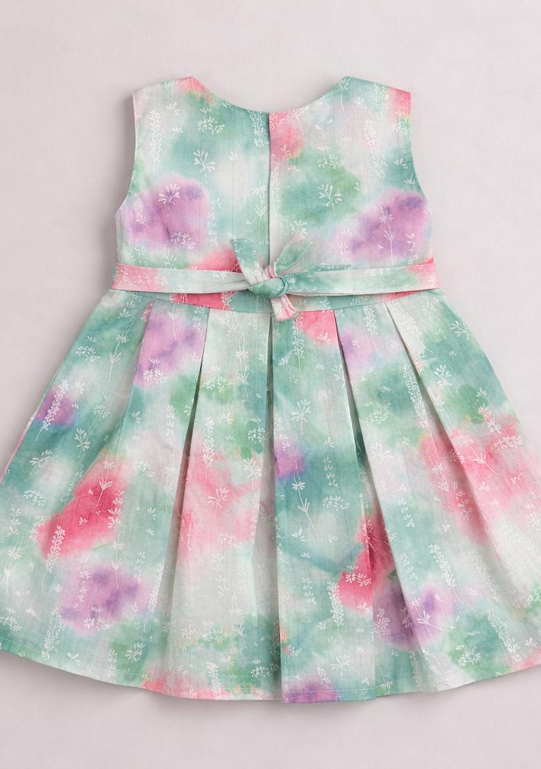 Multicolor Tie And Dye Polyester Casual Dress For Girls - Indya