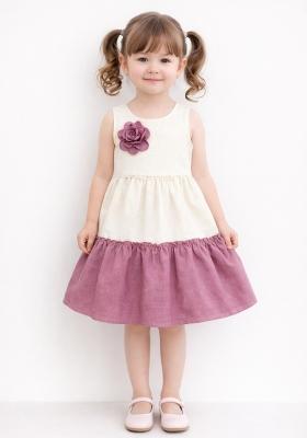 Pink Applique Polyester Casual Dress For Girls