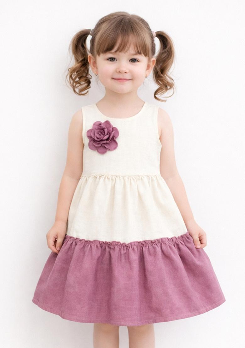 Pink Applique Polyester Casual Dress For Girls - Indya