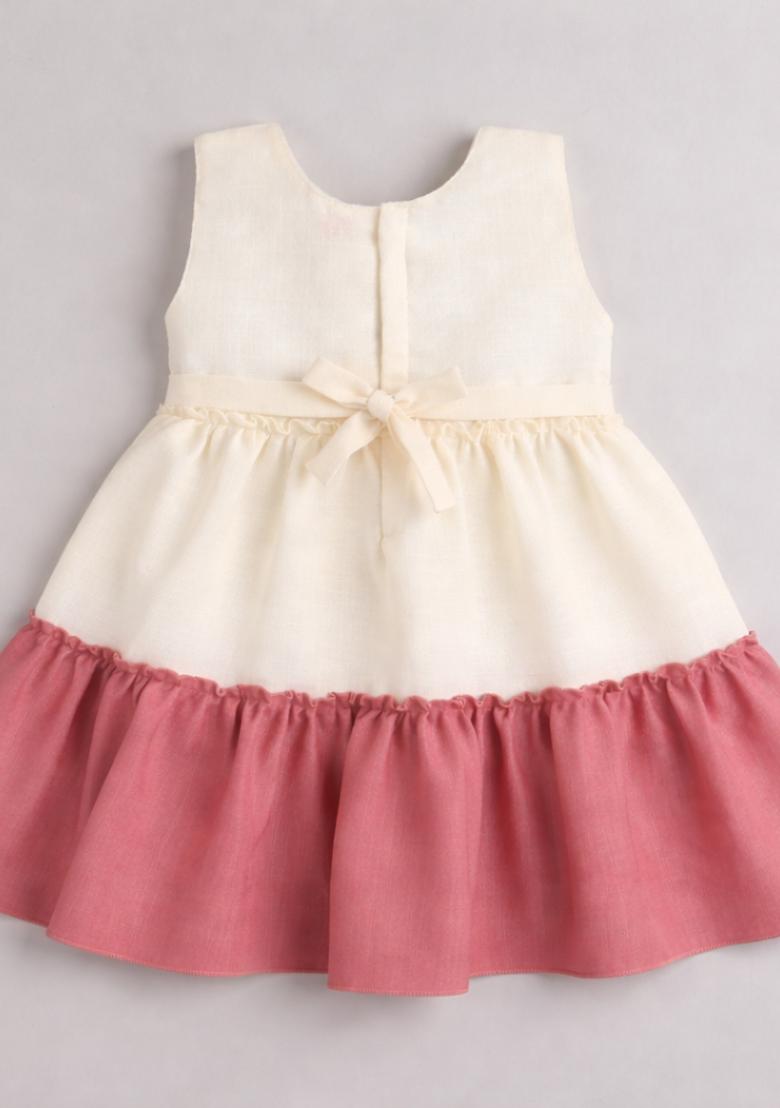 Pink Applique Polyester Casual Dress For Girls - Indya
