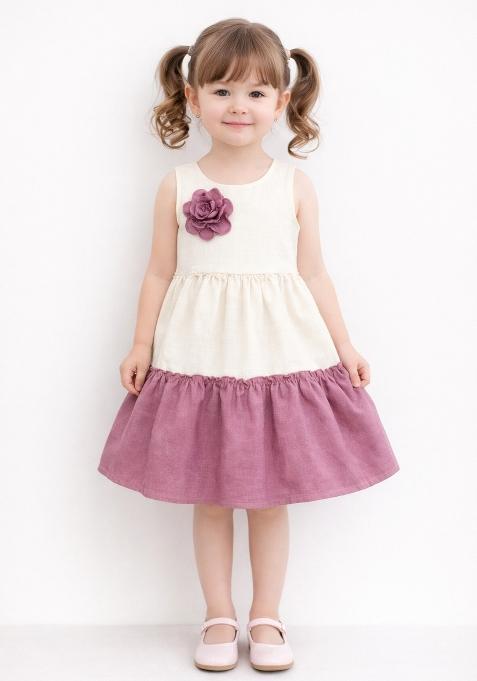 Pink Applique Polyester Casual Dress For Girls