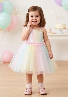 Multicolor Embellished Polyester Party Dress For Girls
