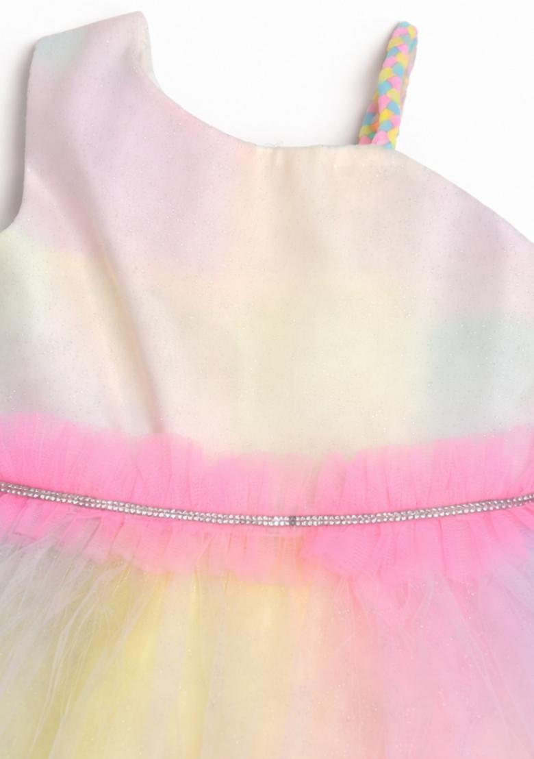 Multicolor Embellished Polyester Party Dress For Girls - Indya