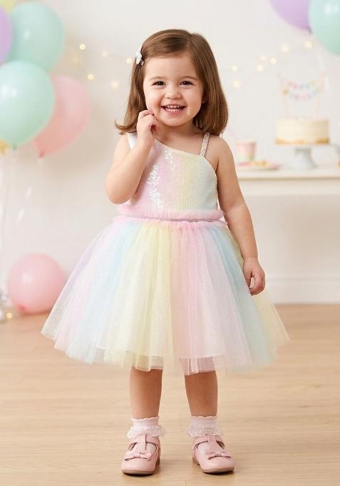 Multicolor Embellished Polyester Party Dress For Girls