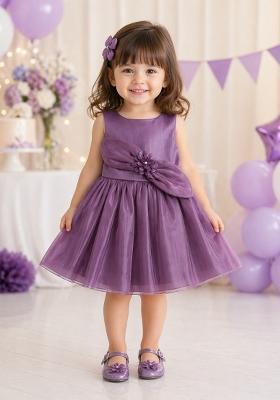 Purple Applique Polyester Dress For Girls
