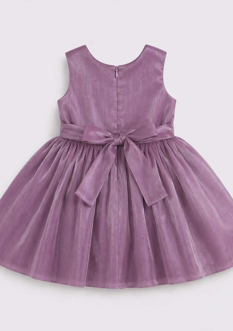Purple Applique Polyester Dress For Girls - Indya