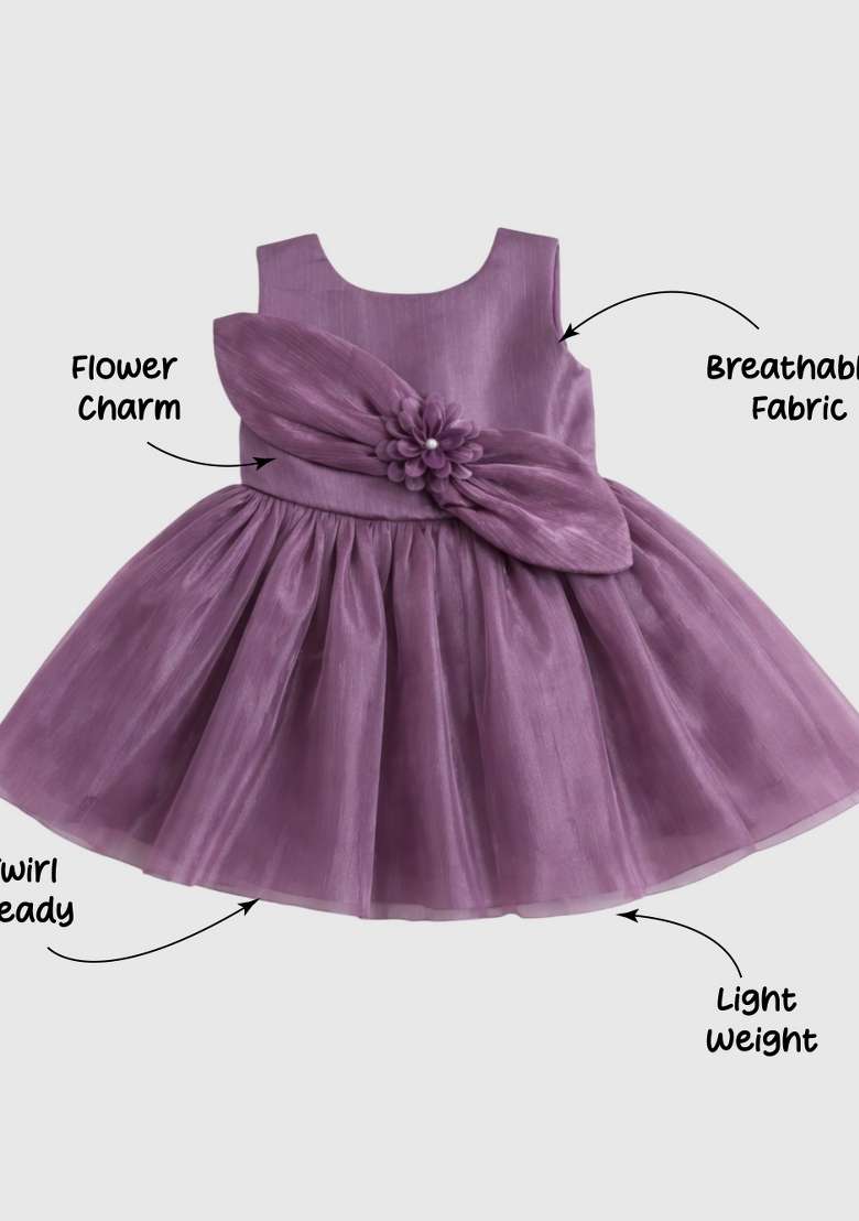 Purple Applique Polyester Dress For Girls - Indya