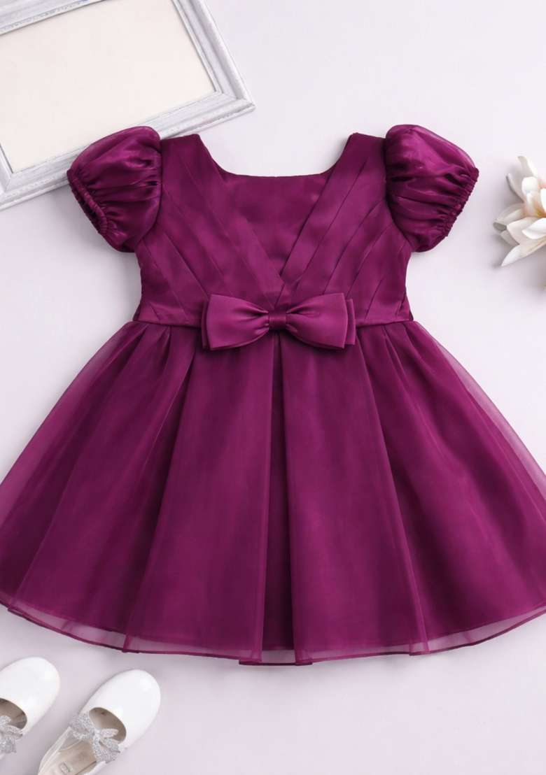 Wine Applique Polyester Dress For Girls - Indya