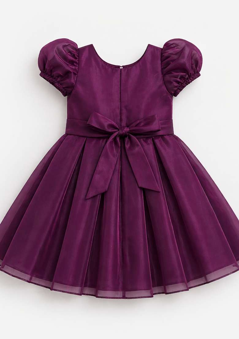 Wine Applique Polyester Dress For Girls - Indya