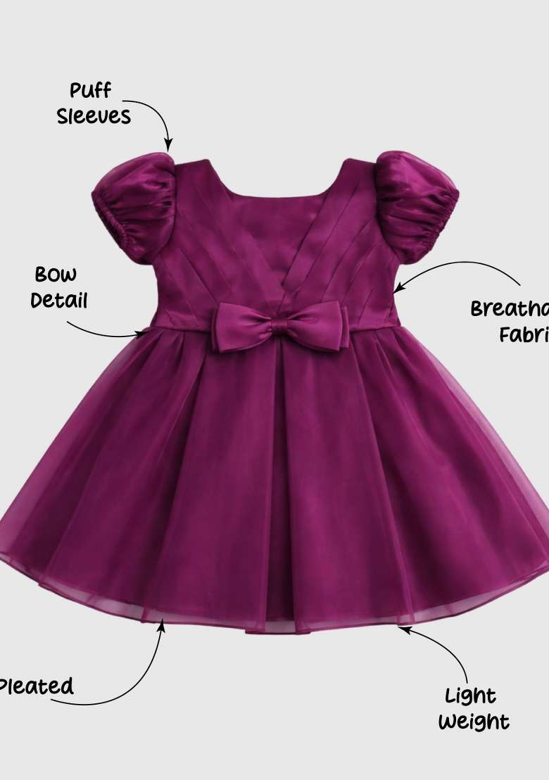 Wine Applique Polyester Dress For Girls - Indya