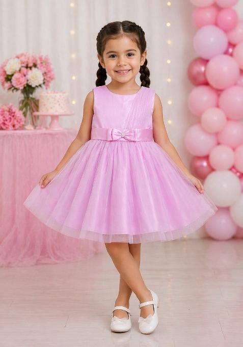 Pink Applique Polyester Dress For Girls