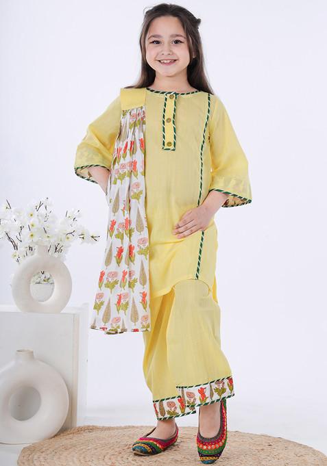 Yellow Printed Kurta With Palazzo And Dupatta (Set of 3)