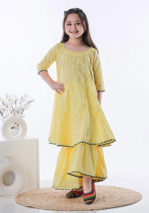 Yellow Embroidered Sharara With Kurta (Set of 2)