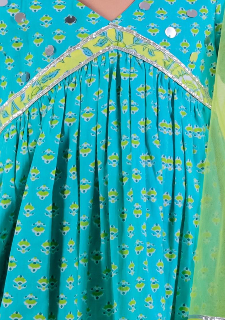 Green Printed Sharara With Kurta And Dupatta (Set of 3)