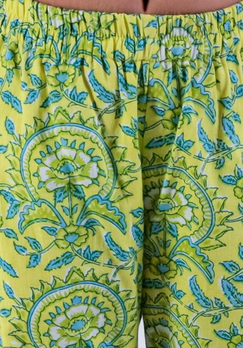 Green Printed Sharara With Kurta And Dupatta (Set of 3)