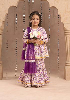 Lavender Jaipuri Print Sharara With Kurta And Dupatta (Set of 3)