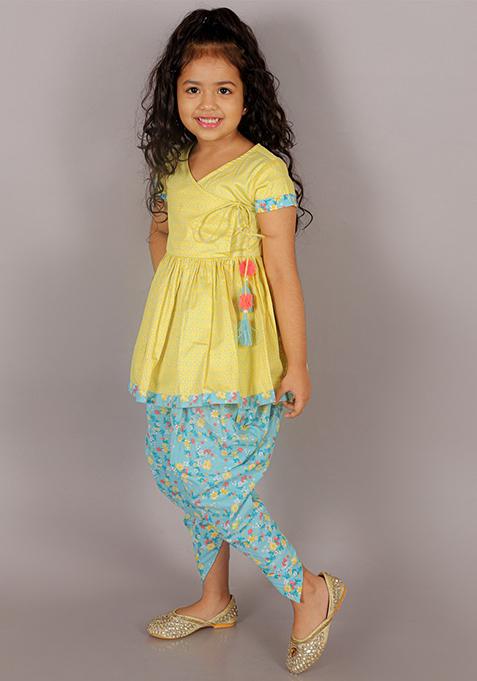 Yellow Printed Kurta With Dhoti Pants (Set of 2)