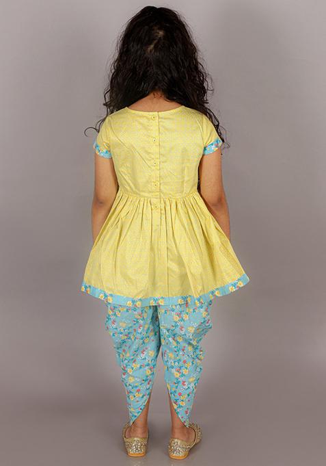 Yellow Printed Kurta With Dhoti Pants (Set of 2)