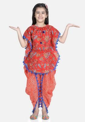 Red Kaftan With Dhoti (Set of 2)