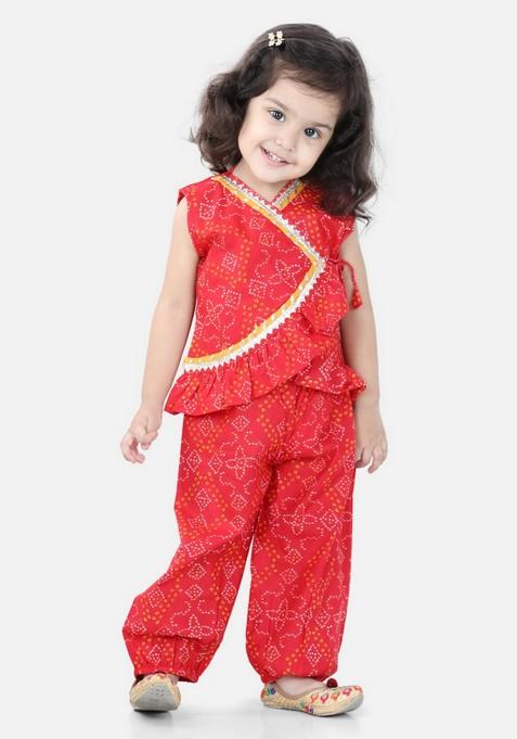 Red Kurta With Pants (Set of 2)