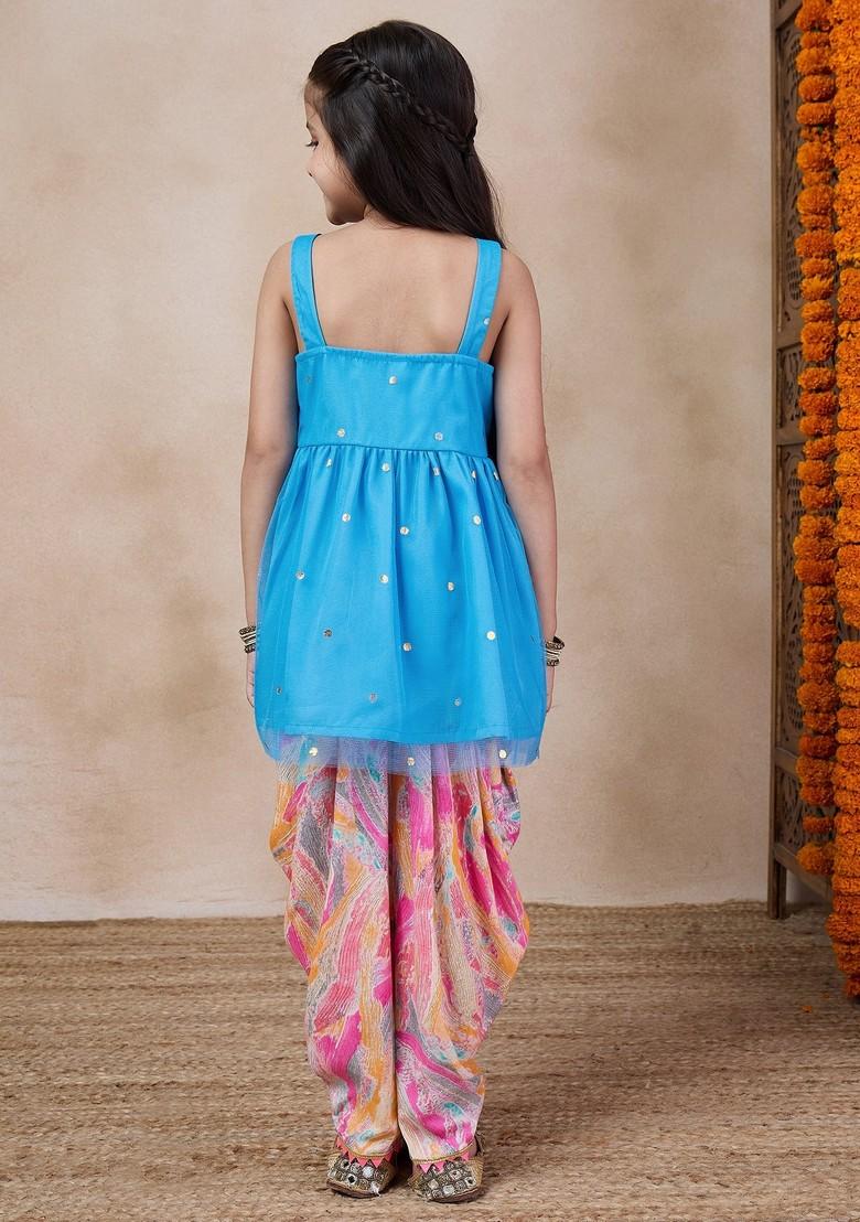 Blue Embroidered Kurta With Dhoti Pants (Set of 2) - Indya