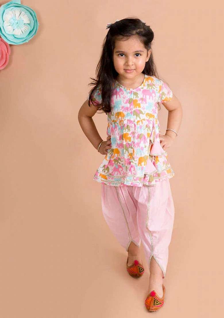 White Printed Kurta With Dhoti Pants (Set of 2) - Indya
