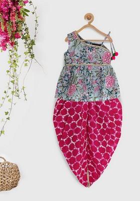 Green Printed Kurta With Dhoti Pants (Set of 2)