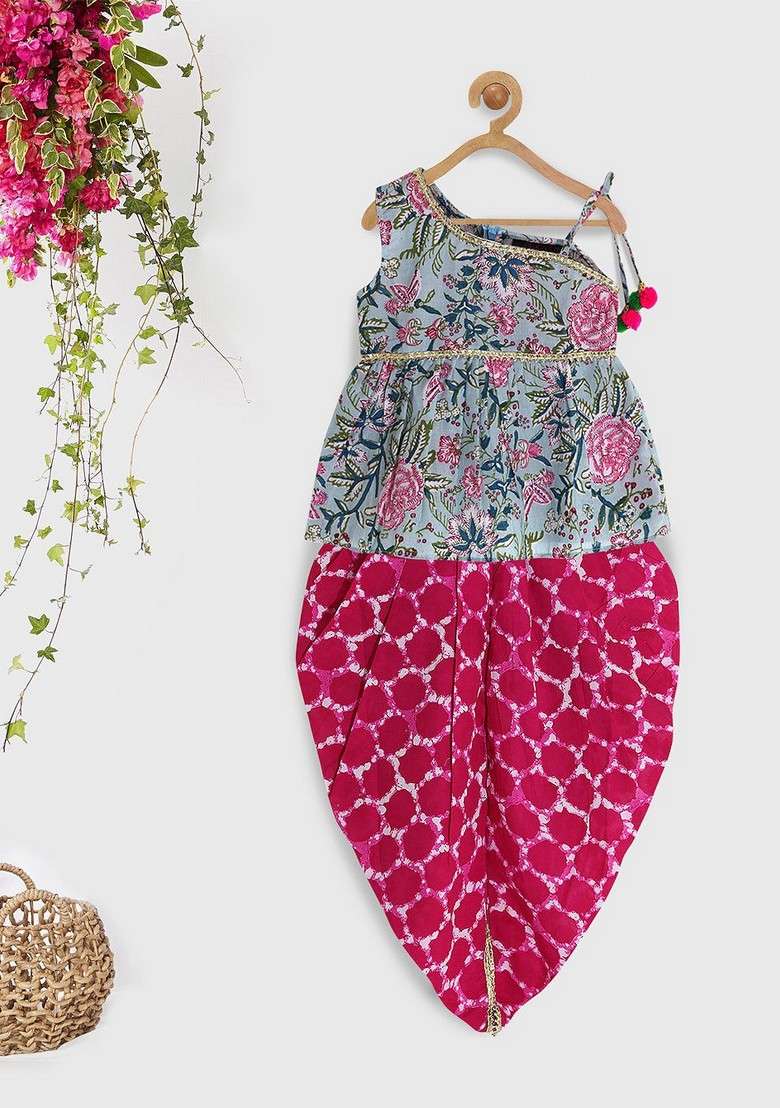 Green Printed Kurta With Dhoti Pants (Set of 2) - Indya