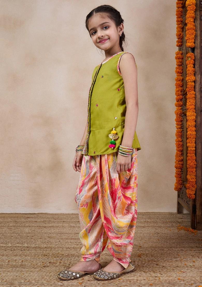 Multicolour Embroidered Kurta With Dhoti Pants (Set of 2)