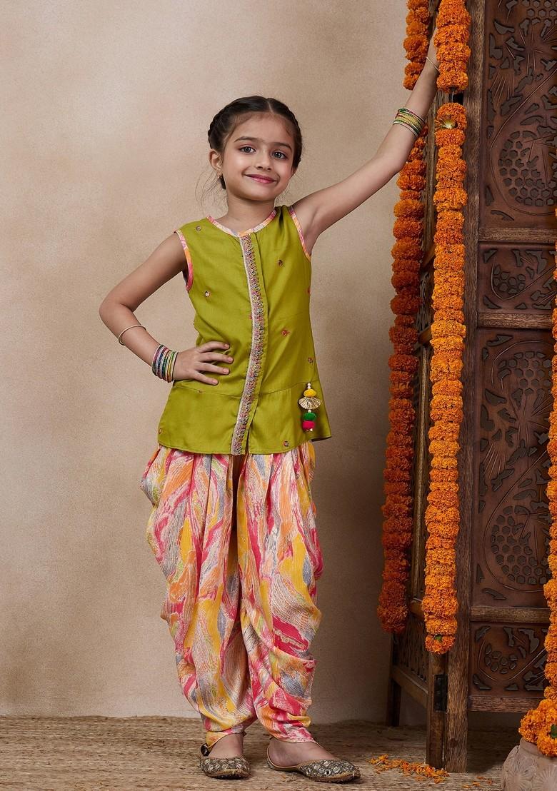 Multicolour Embroidered Kurta With Dhoti Pants (Set of 2)