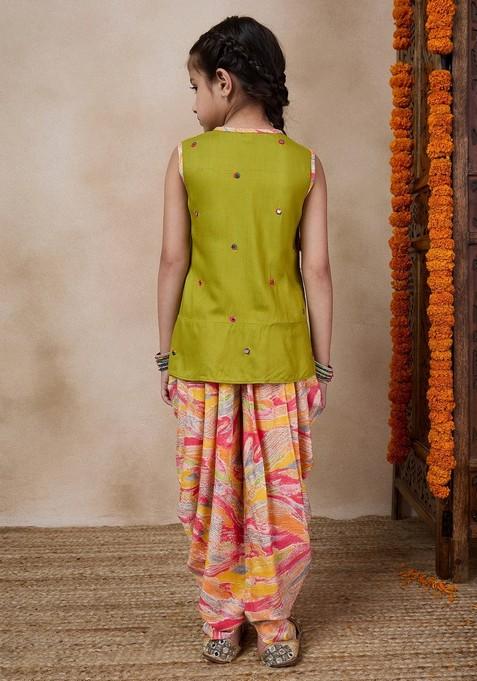 Multicolour Embroidered Kurta With Dhoti Pants (Set of 2)