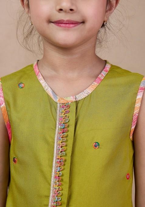 Multicolour Embroidered Kurta With Dhoti Pants (Set of 2)