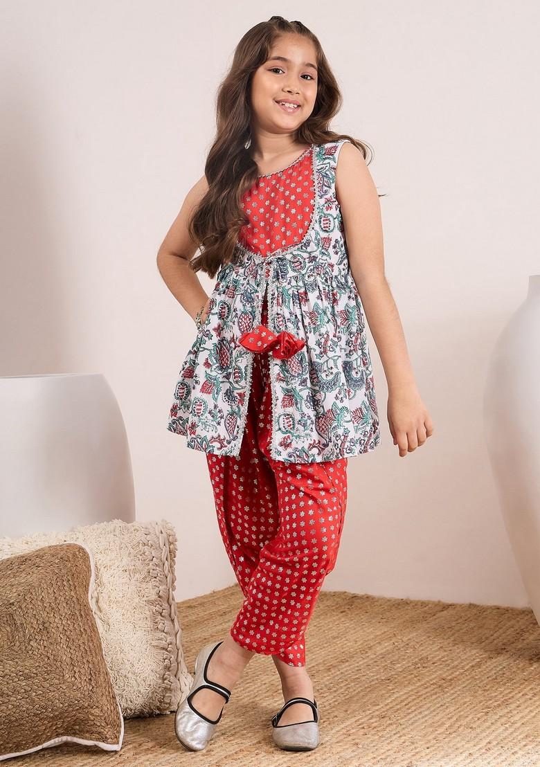 Red Printed Kurta With Dhoti Pants (Set of 2)