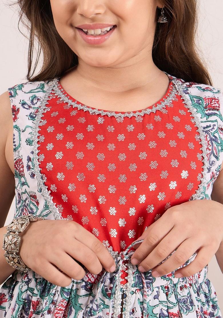 Red Printed Kurta With Dhoti Pants (Set of 2)