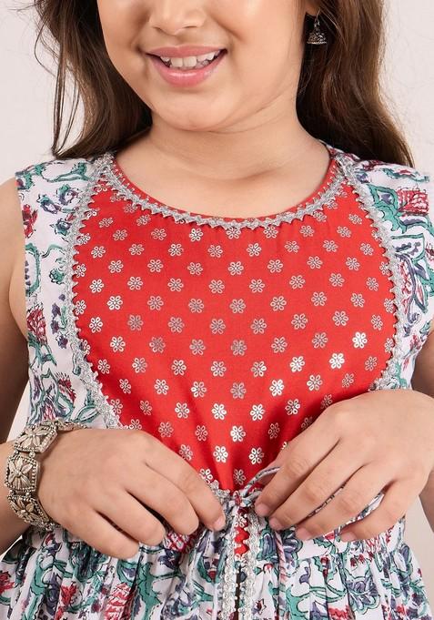 Red Printed Kurta With Dhoti Pants (Set of 2)