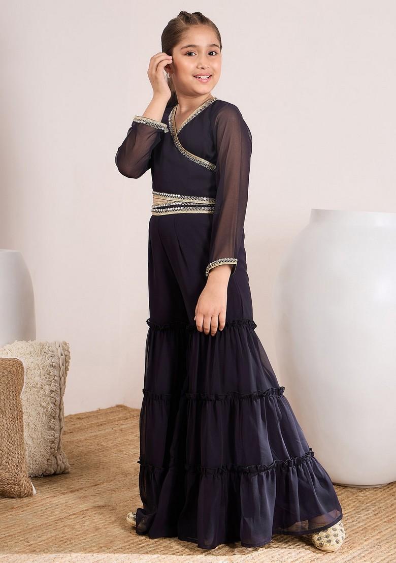 Navy Blue Printed Sharara With Top (Set of 2)